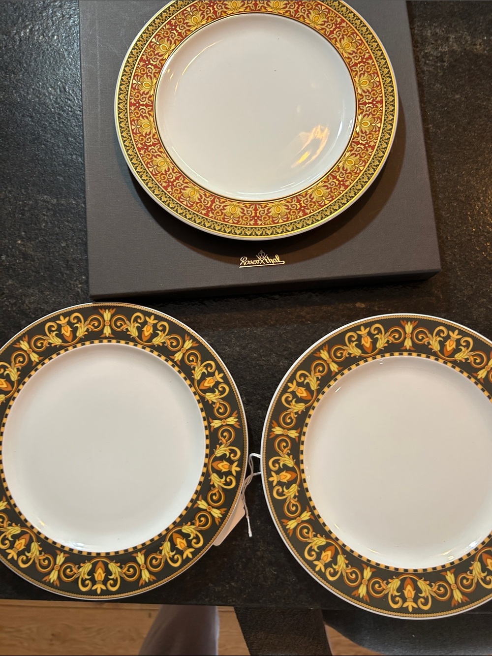 3 Versace 9" salad or sm. dinner plates I have 2 barocco and 1 medusa.